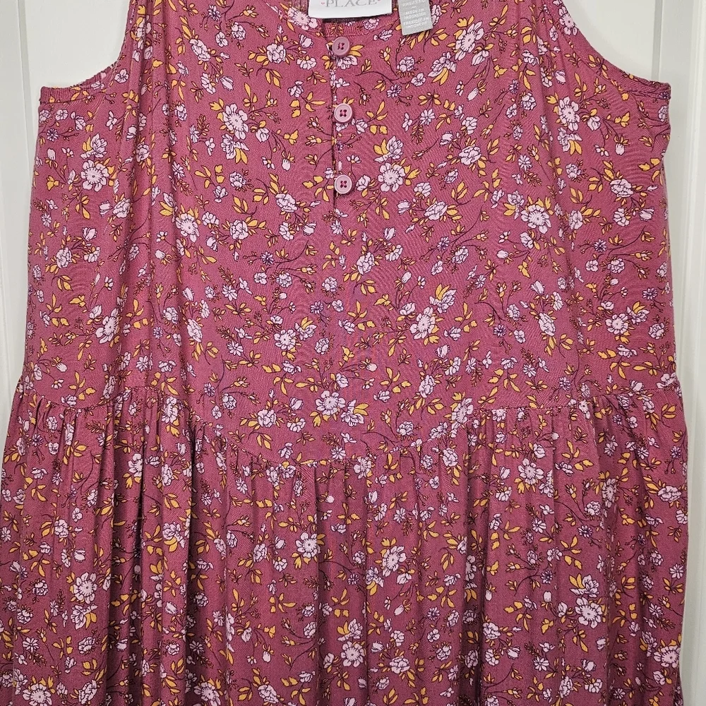 Girls Sundress Floral Pink Tiered Size 16 Boho Summer Dress Adjustable Straps - Picture 5 of 15